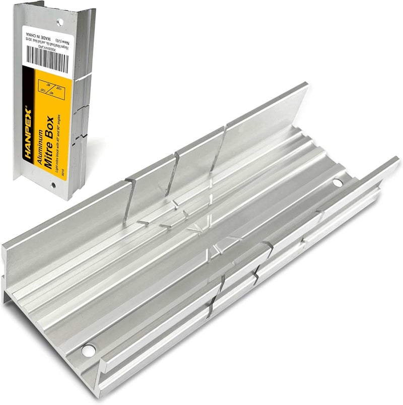 Hanpex Metal Small Aluminum Miter Box 5.3 Inch Small Tiny Mitre Box for Manual Saw for Hand Saw 3 Cutting Angles - Ideal For Cutting Wood and Soft Metal - Image 1